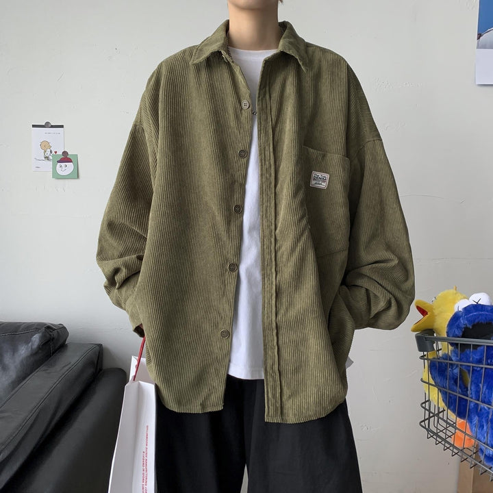 CALORA_ Corduroy overhemd oversized herfstjas met lange mouwen