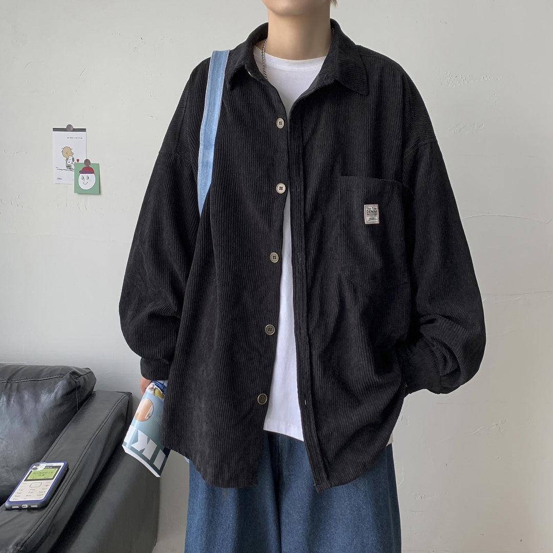 CALORA_ Corduroy overhemd oversized herfstjas met lange mouwen