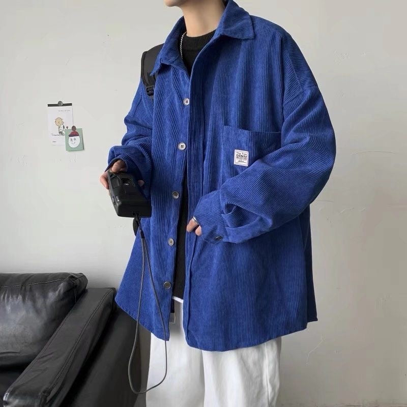 CALORA_ Corduroy overhemd oversized herfstjas met lange mouwen