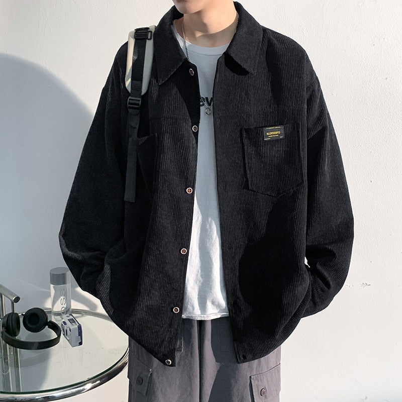 CALORA_ Corduroy overhemd oversized herfstjas met lange mouwen