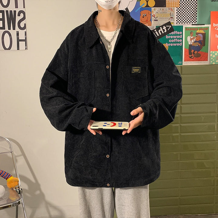 CALORA_ Corduroy overhemd oversized herfstjas met lange mouwen