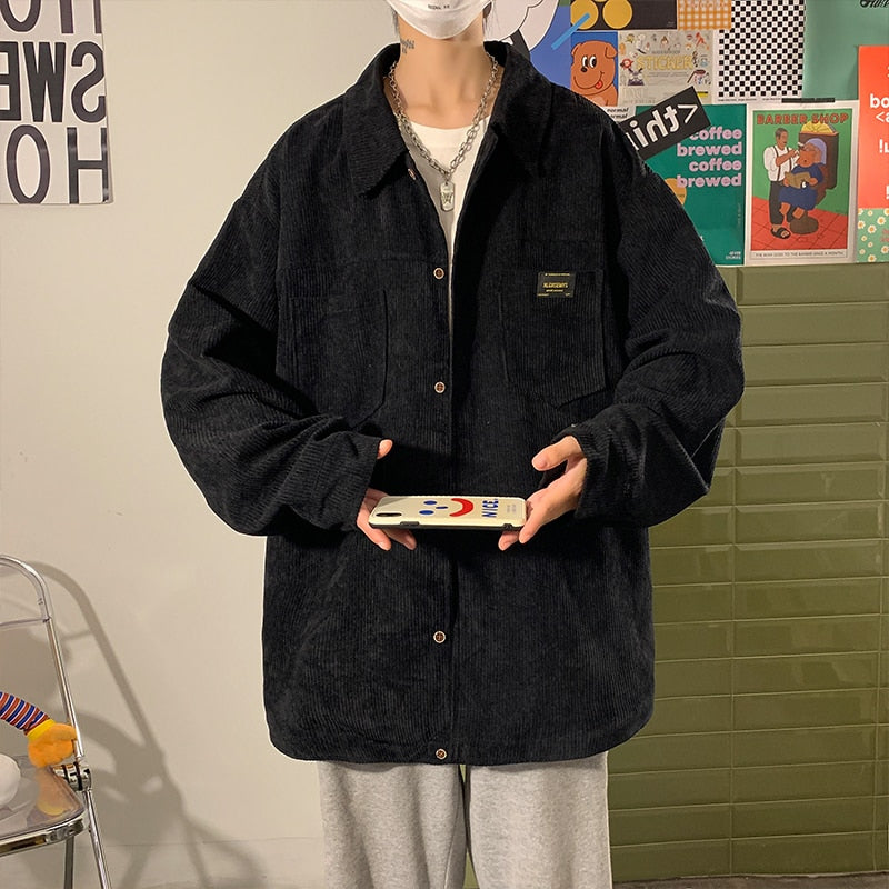 CALORA_ Corduroy overhemd oversized herfstjas met lange mouwen