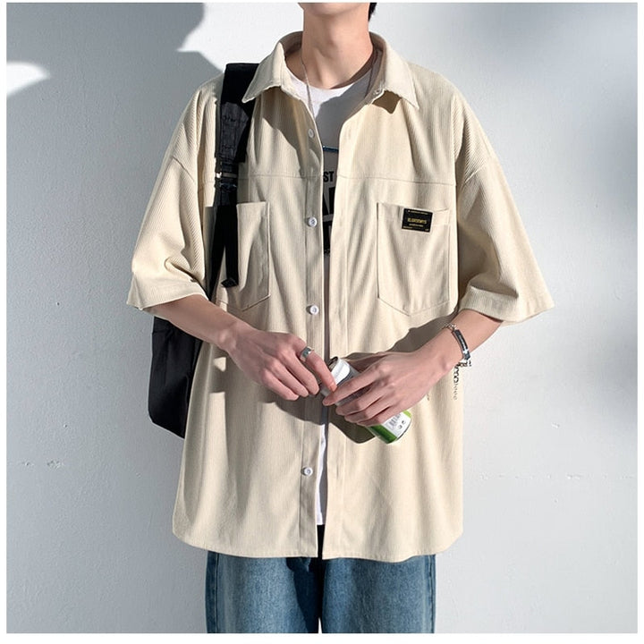 CALORA_ Corduroy overhemd oversized herfstjas met lange mouwen