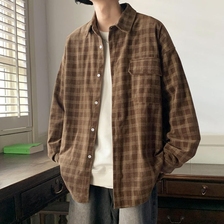 CALORA_ Corduroy overhemd oversized herfstjas met lange mouwen