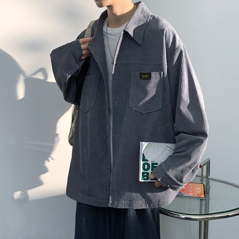 CALORA_ Corduroy overhemd oversized herfstjas met lange mouwen