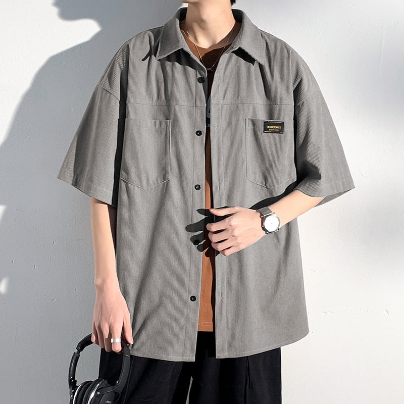 CALORA_ Corduroy overhemd oversized herfstjas met lange mouwen