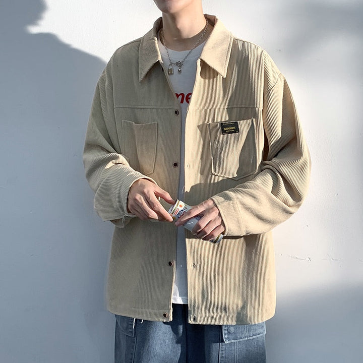 CALORA_ Corduroy overhemd oversized herfstjas met lange mouwen