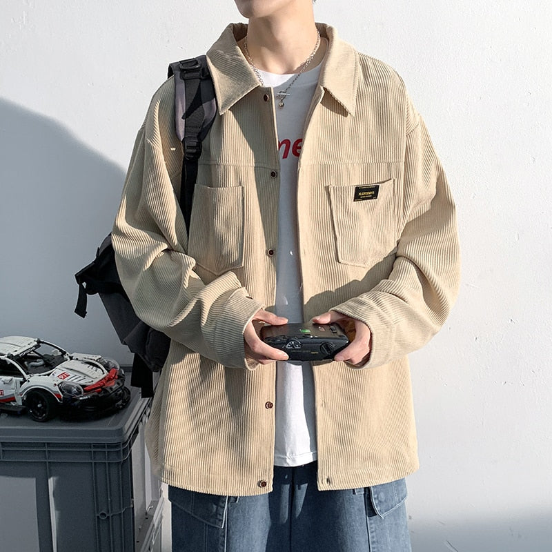 CALORA_ Corduroy overhemd oversized herfstjas met lange mouwen