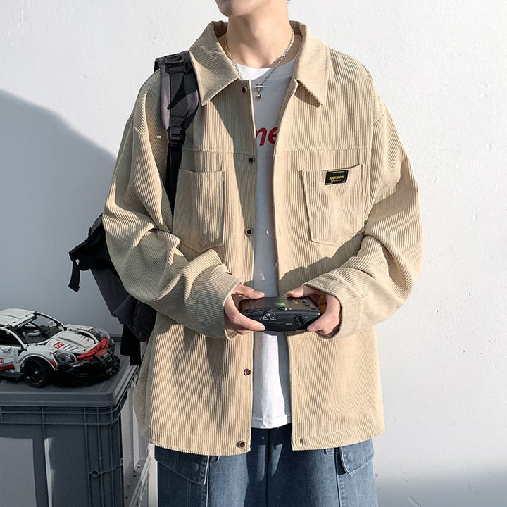CALORA_ Corduroy overhemd oversized herfstjas met lange mouwen