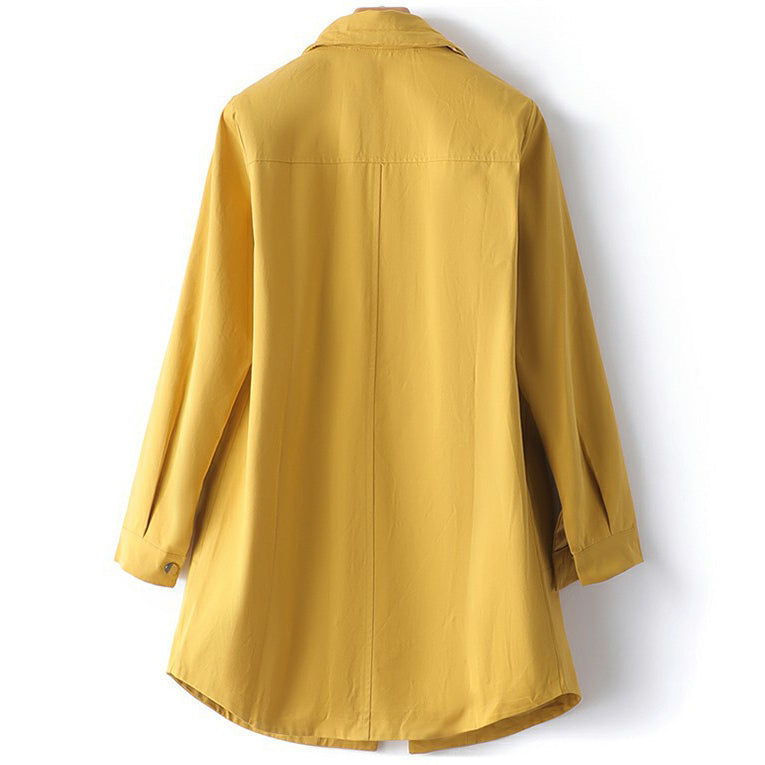 CALORA_ Couture | Dames midi trenchcoat met opstaande kraag en lange mouwen