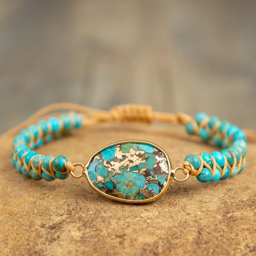 CALORA_ Creatieve Etnische Handgemaakte Damesarmband met Turquoise Kralen