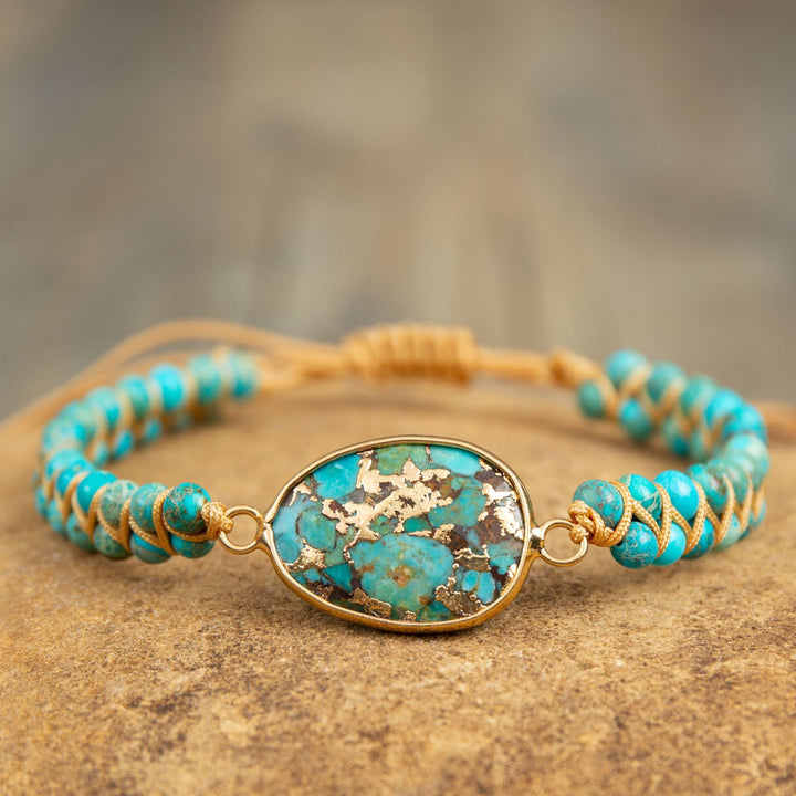 CALORA_ Creatieve Etnische Handgemaakte Damesarmband met Turquoise Kralen