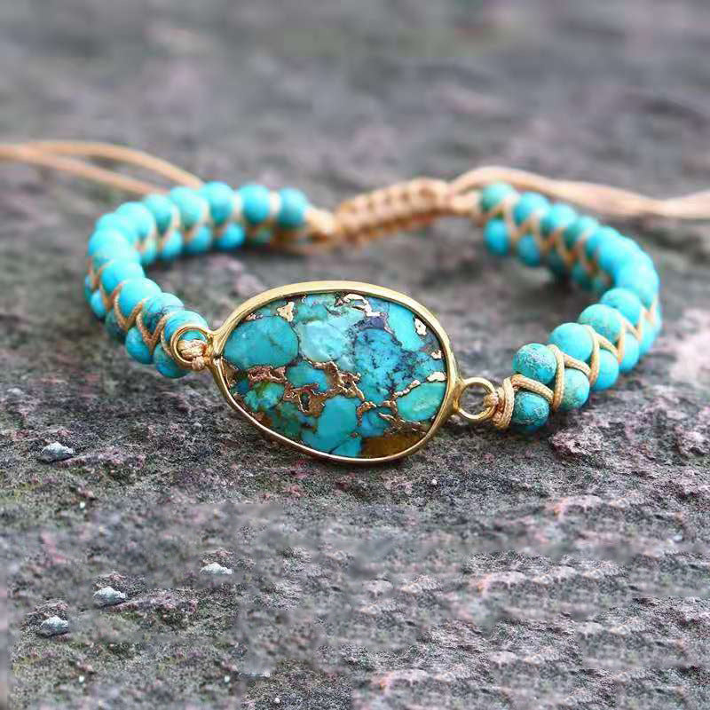 CALORA_ Creatieve Etnische Handgemaakte Damesarmband met Turquoise Kralen