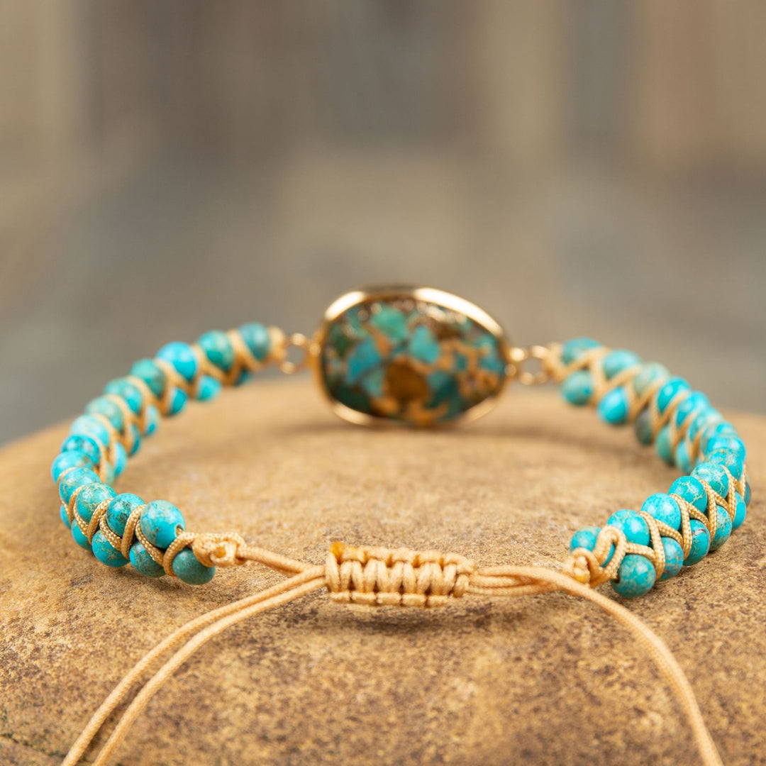 CALORA_ Creatieve Etnische Handgemaakte Damesarmband met Turquoise Kralen