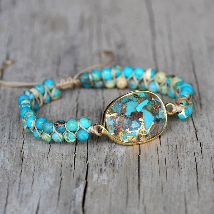 CALORA_ Creatieve Etnische Handgemaakte Damesarmband met Turquoise Kralen