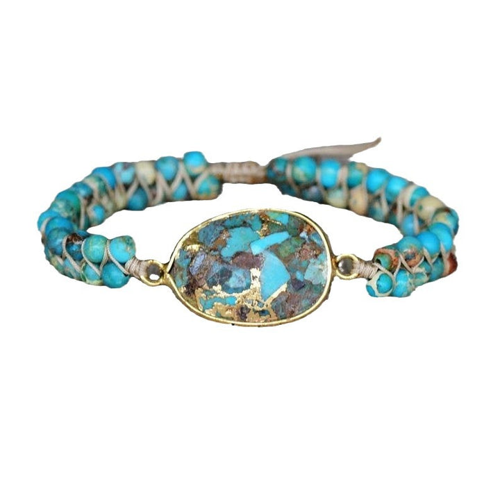 CALORA_ Creatieve Etnische Handgemaakte Damesarmband met Turquoise Kralen