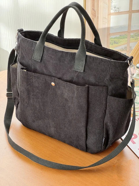 CALORA_ Crèmekleurige Corduroy Schoudertas met Comfortabele Band