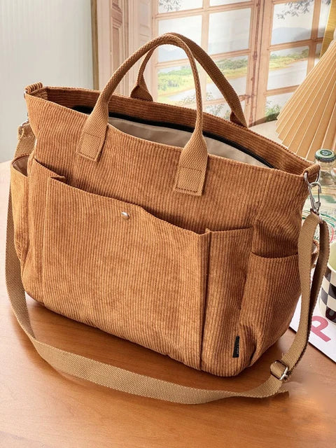 CALORA_ Crèmekleurige Corduroy Schoudertas met Comfortabele Band