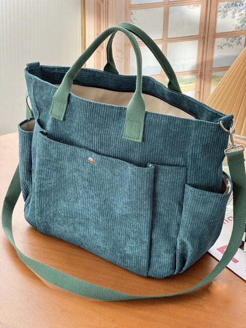 CALORA_ Crèmekleurige Corduroy Schoudertas met Comfortabele Band