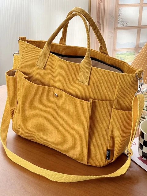 CALORA_ Crèmekleurige Corduroy Schoudertas met Comfortabele Band