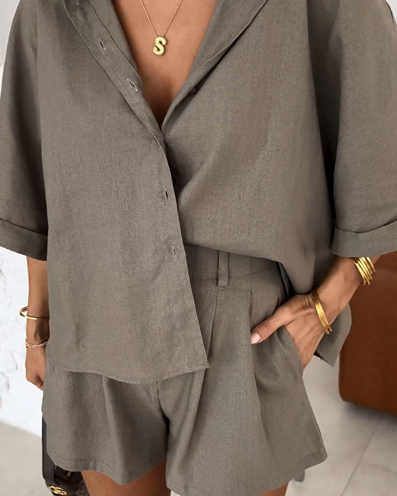 CALORA_ Dagelijkse casual losse blouse en korte broek set