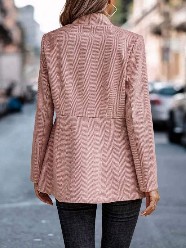 CALORA_ Dames Roze Blazer met Tailored Fit en Herringbone Patroon en Lange Mouwen