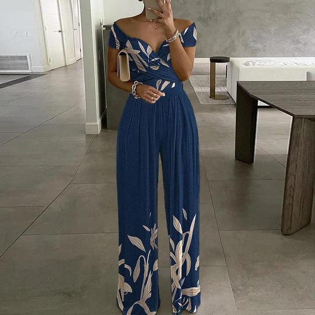 CALORA_ Dames Bloemen Jumpsuit met Off-Shoulder en Brede Pijpen