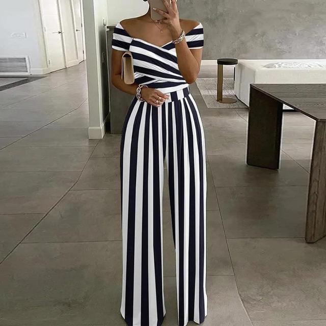 CALORA_ Dames Bloemen Jumpsuit met Off-Shoulder en Brede Pijpen