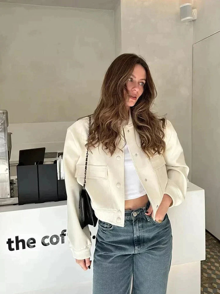 CALORA_ Dames Bomberjas met Rits en Ribbelmanchetten voor Casual Look