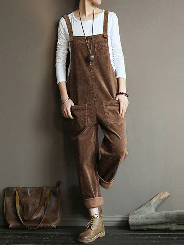 CALORA_ Dames Casual Corduroy Overall met Verlaagde Kruis en Slouchy Fit