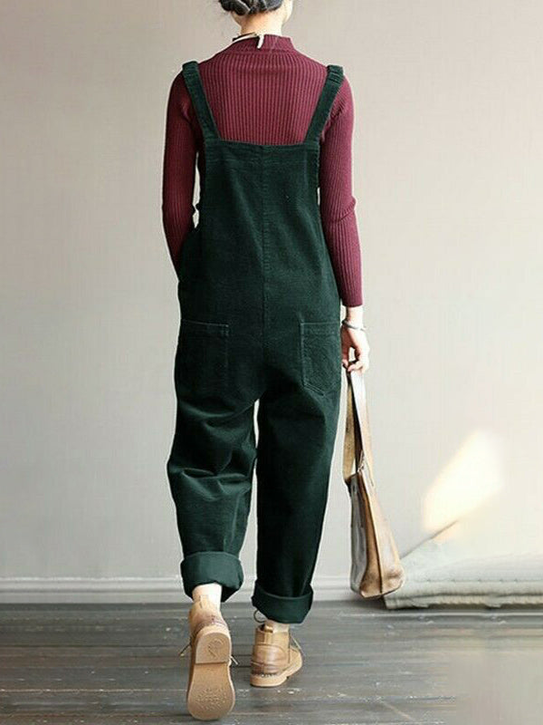 CALORA_ Dames Casual Corduroy Overall met Verlaagde Kruis en Slouchy Fit
