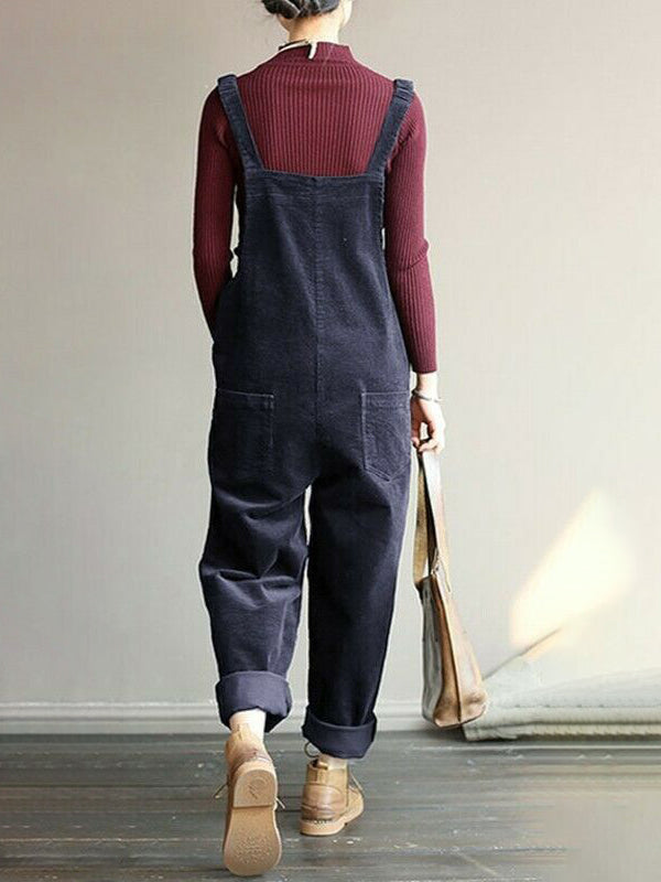 CALORA_ Dames Casual Corduroy Overall met Verlaagde Kruis en Slouchy Fit
