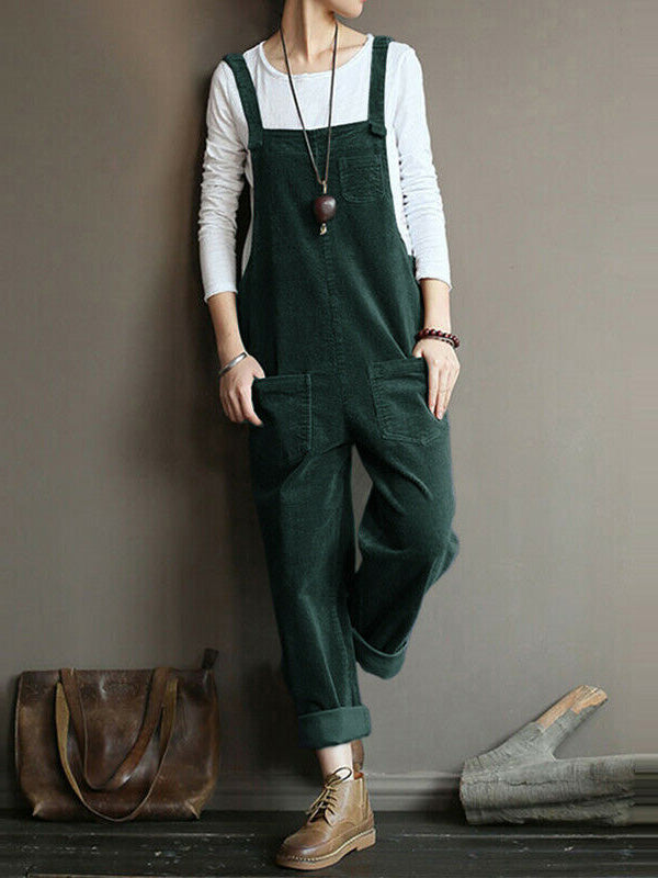 CALORA_ Dames Casual Corduroy Overall met Verlaagde Kruis en Slouchy Fit