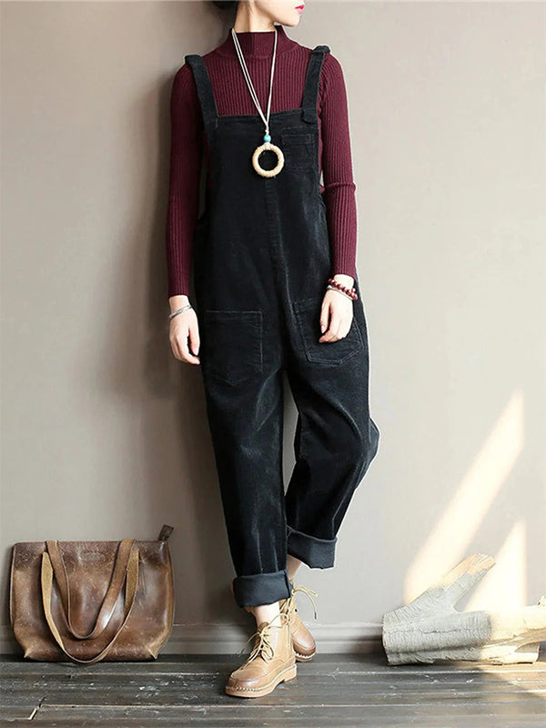 CALORA_ Dames Casual Corduroy Overall met Verlaagde Kruis en Slouchy Fit