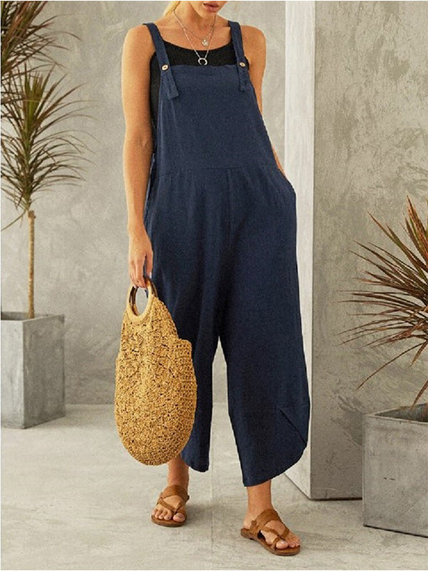 CALORA_ Dames Casual Jumpsuit met Knopen en Verstelbare Bretels