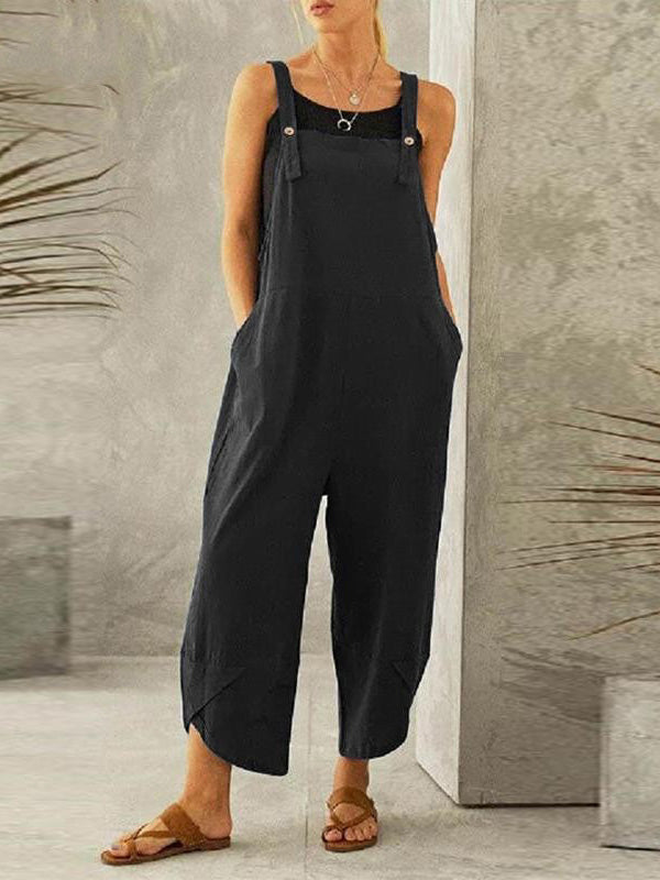 CALORA_ Dames Casual Jumpsuit met Knopen en Verstelbare Bretels