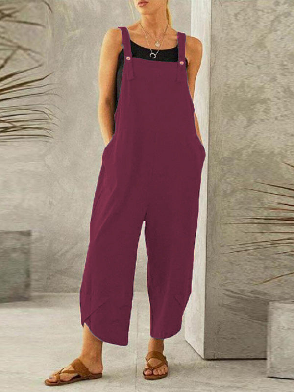 CALORA_ Dames Casual Jumpsuit met Knopen en Verstelbare Bretels