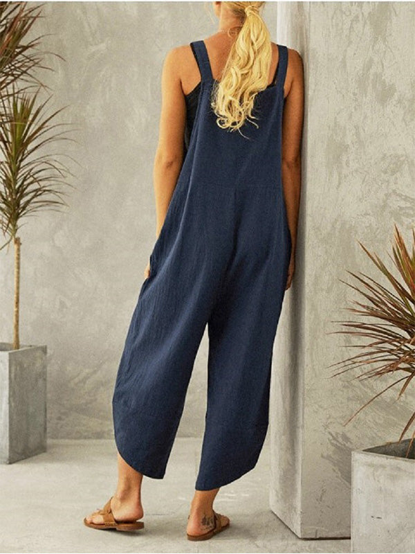 CALORA_ Dames Casual Jumpsuit met Knopen en Verstelbare Bretels