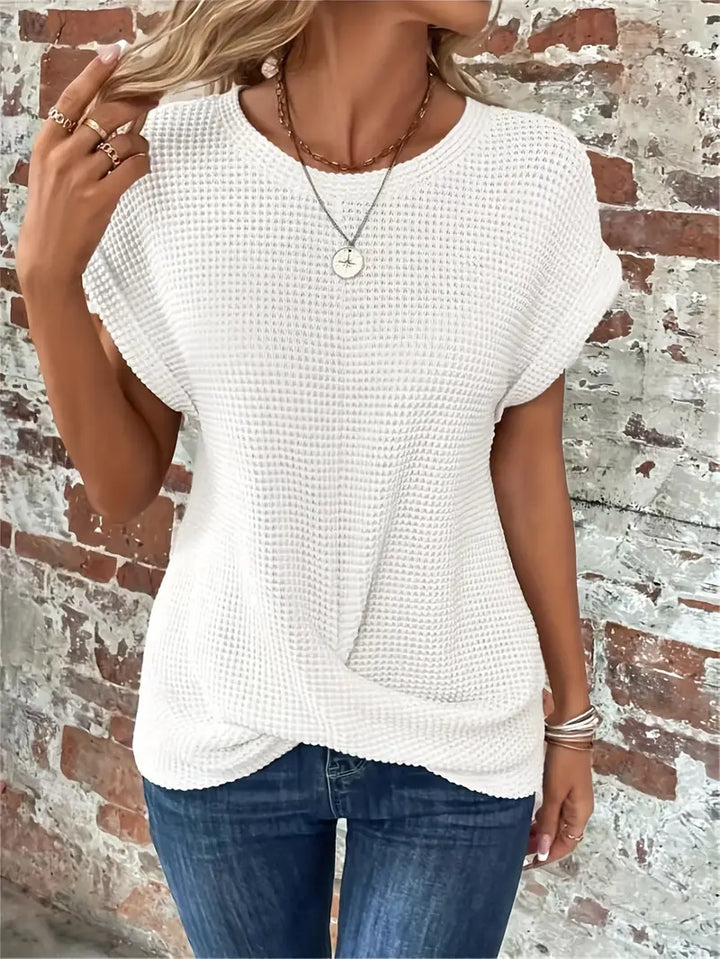 CALORA_ Dames Casual Top met Wafelstructuur Korte Mouwen en Ronde Hals