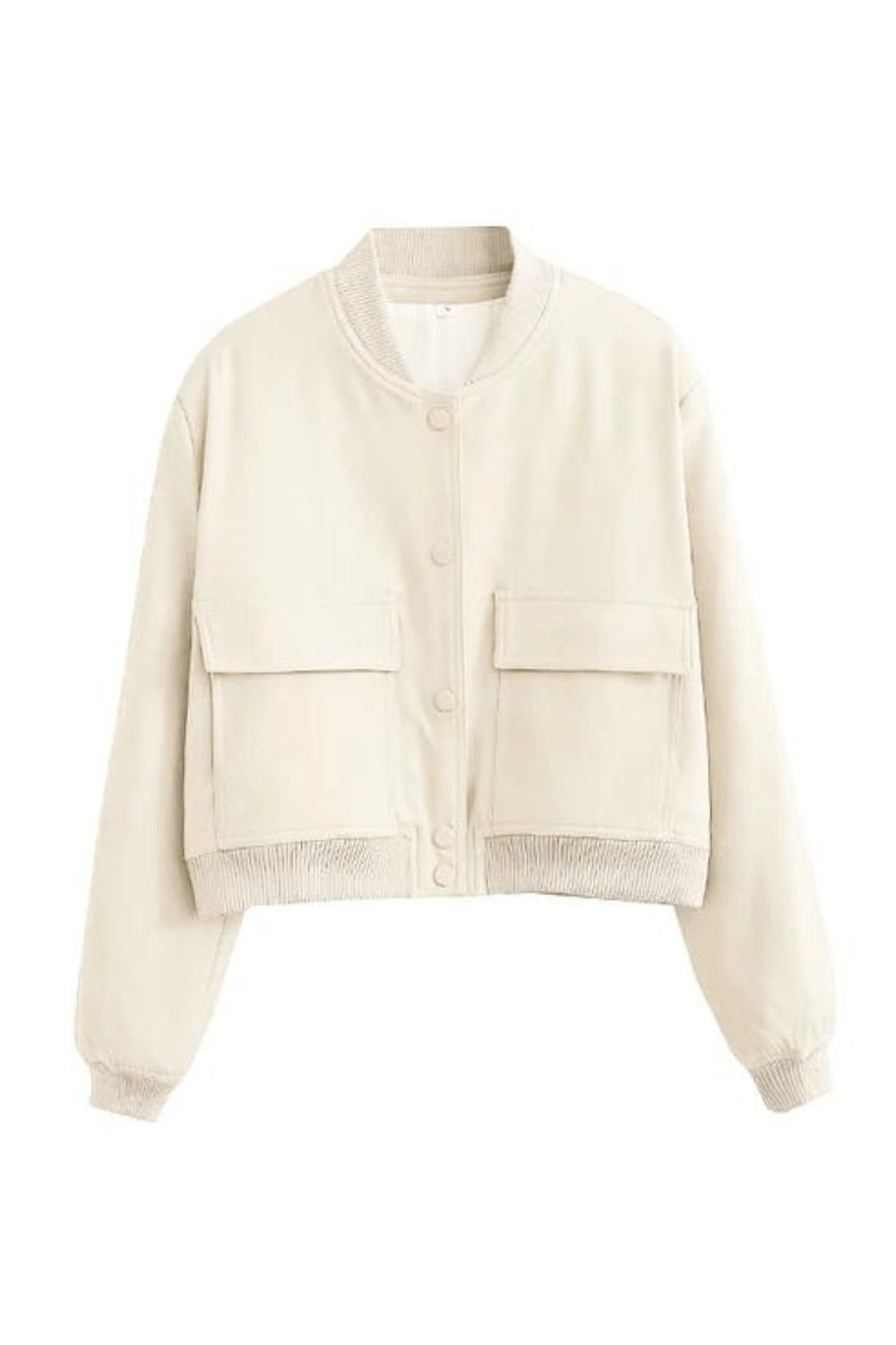 CALORA_ Dames Cropped Varsity Jacket met Knopen en Geribde Kraag