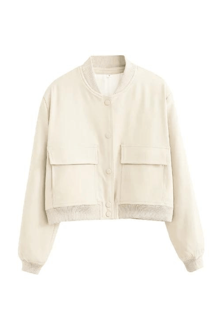 CALORA_ Dames Cropped Varsity Jacket met Knopen en Geribde Kraag