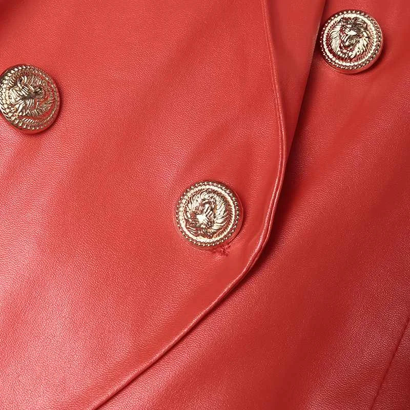 CALORA_ Dames Dubbelknopen Op Maat Gemaakt Leren Blazer met Lapelexen