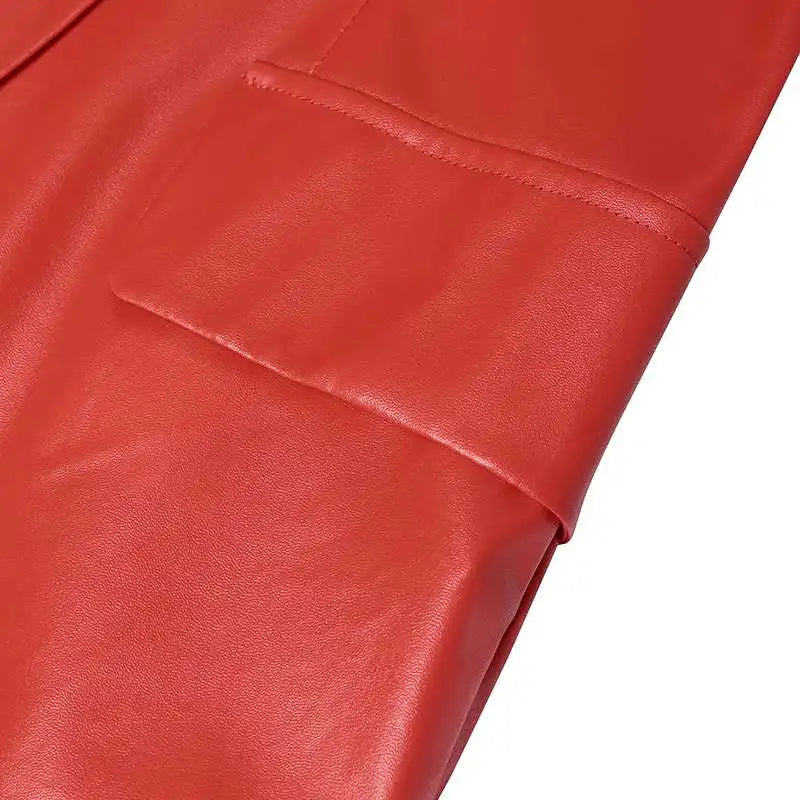 CALORA_ Dames Dubbelknopen Op Maat Gemaakt Leren Blazer met Lapelexen