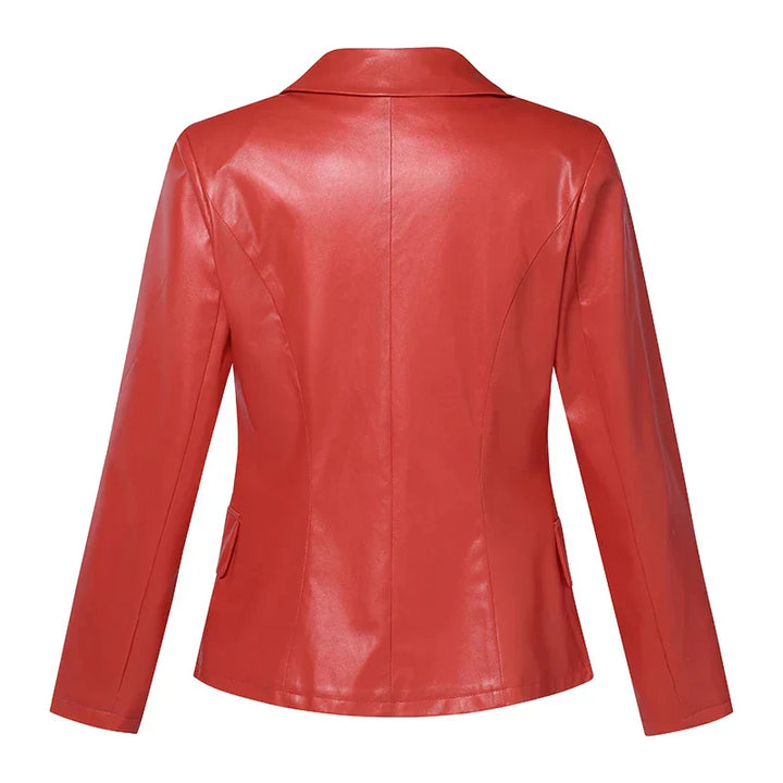 CALORA_ Dames Dubbelknopen Op Maat Gemaakt Leren Blazer met Lapelexen