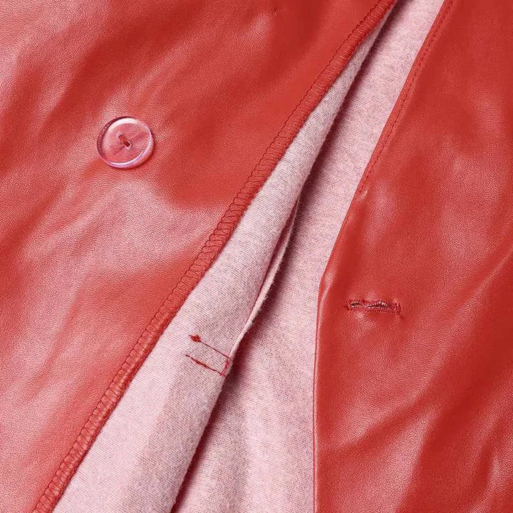 CALORA_ Dames Dubbelknopen Op Maat Gemaakt Leren Blazer met Lapelexen