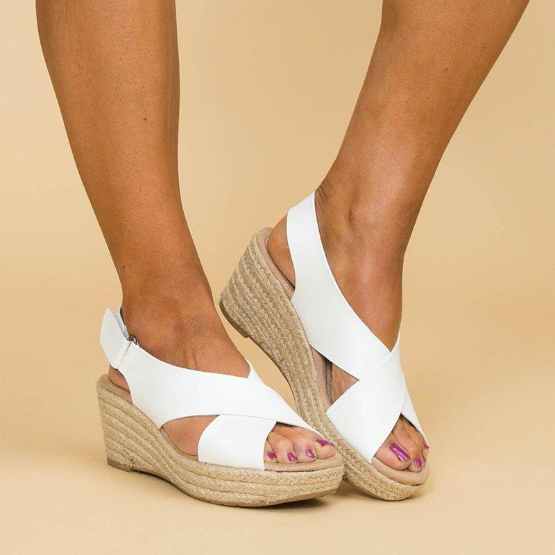 CALORA_ Dames Espadrille Wedge Sandalen met Kruisbanden en Touwhak