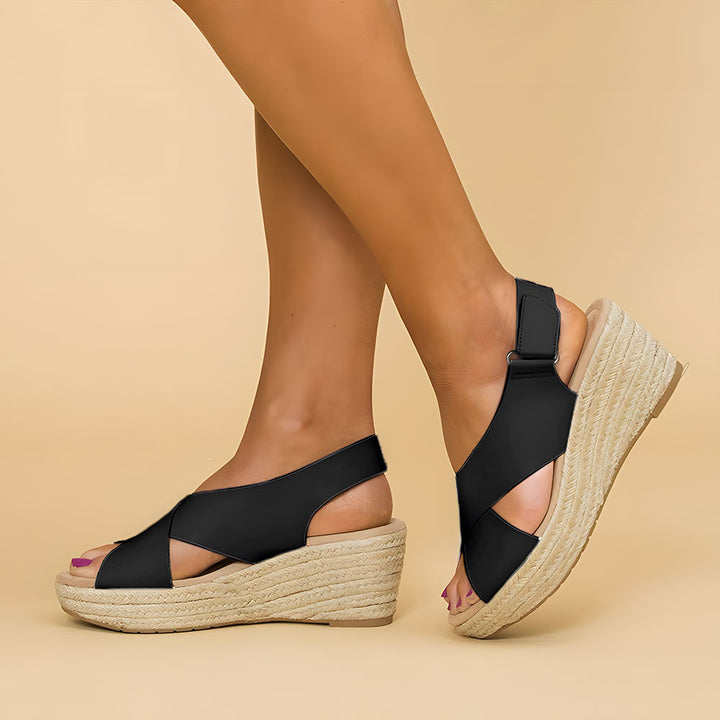 CALORA_ Dames Espadrille Wedge Sandalen met Kruisbanden en Touwhak