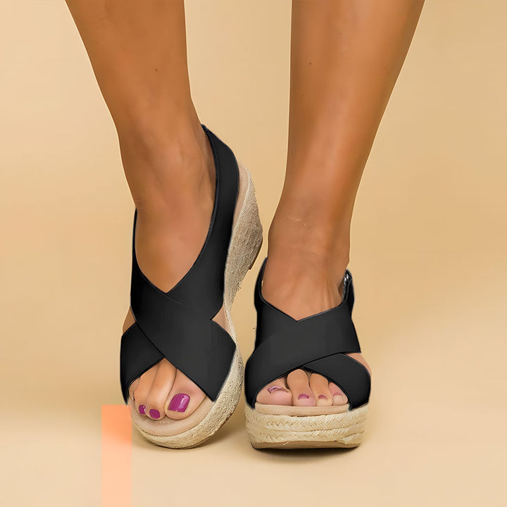 CALORA_ Dames Espadrille Wedge Sandalen met Kruisbanden en Touwhak