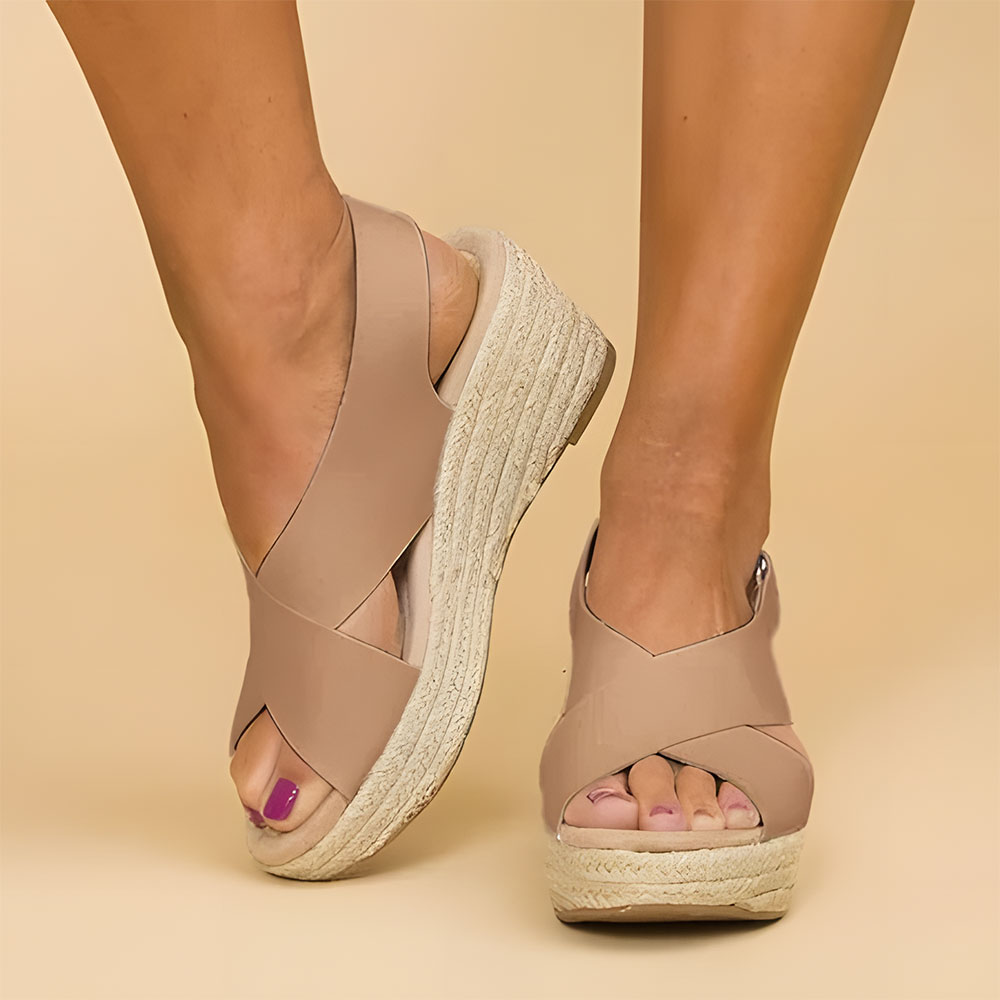CALORA_ Dames Espadrille Wedge Sandalen met Kruisbanden en Touwhak