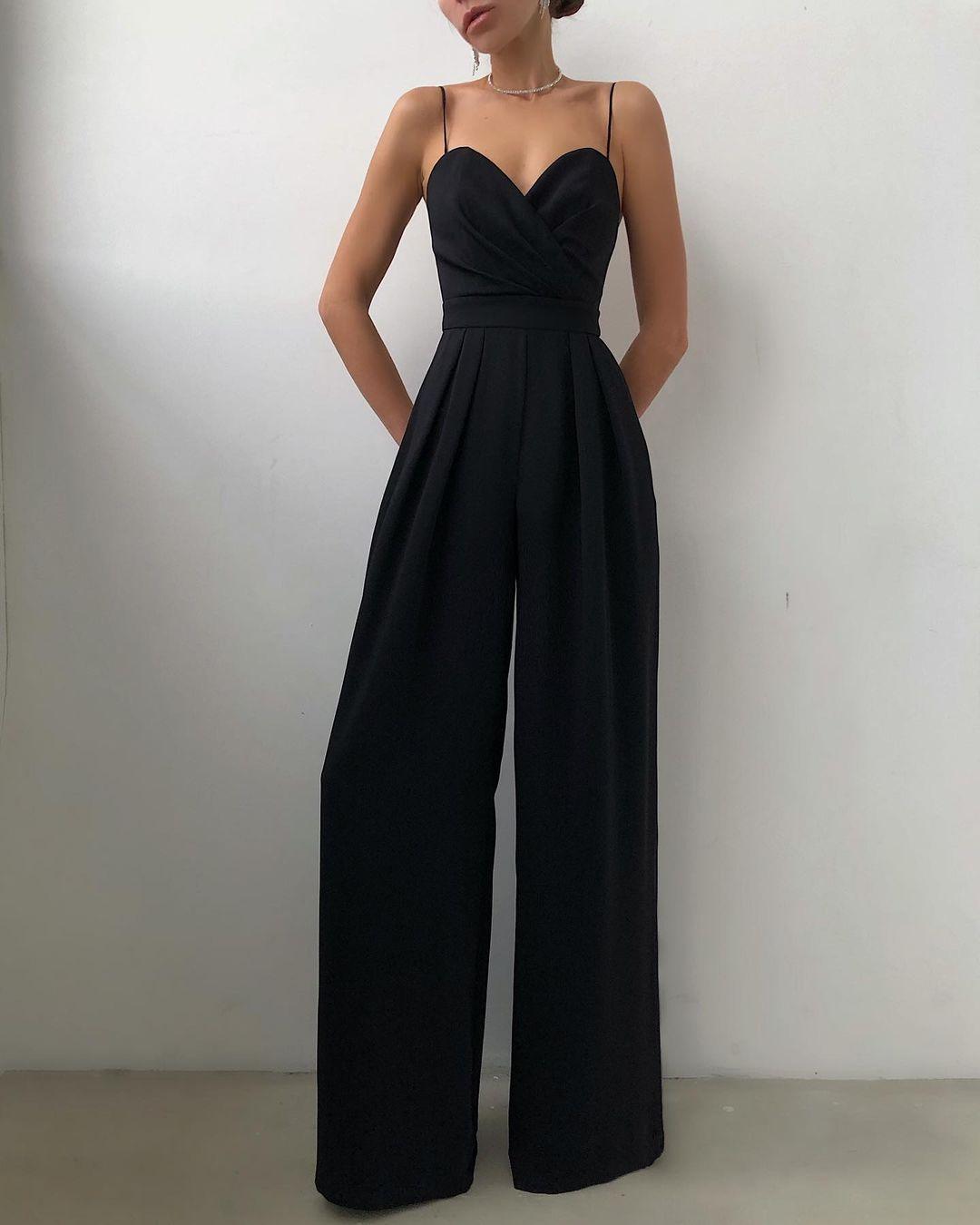 CALORA_ Dames Hoge Taille Spaghetti Band Jumpsuit voor Elegante Look
